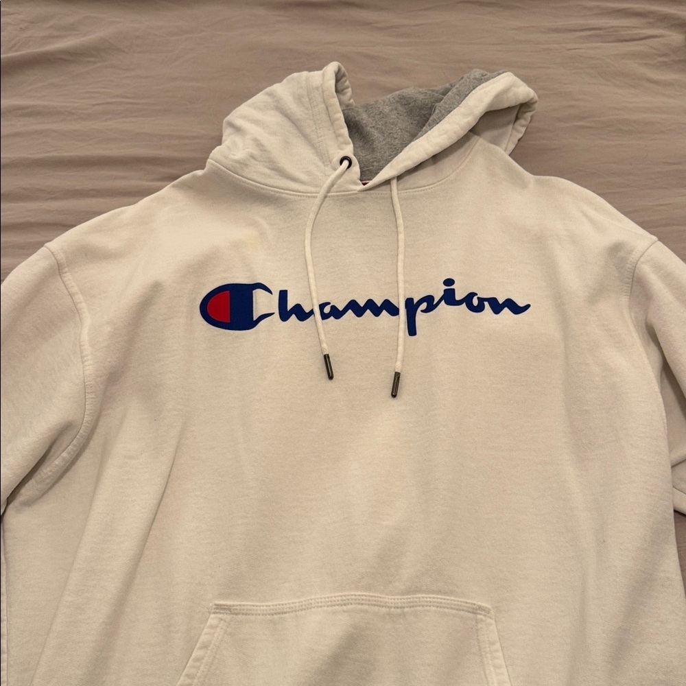 Champion White Hoodie with Blue Logo - Picture 3 of 5